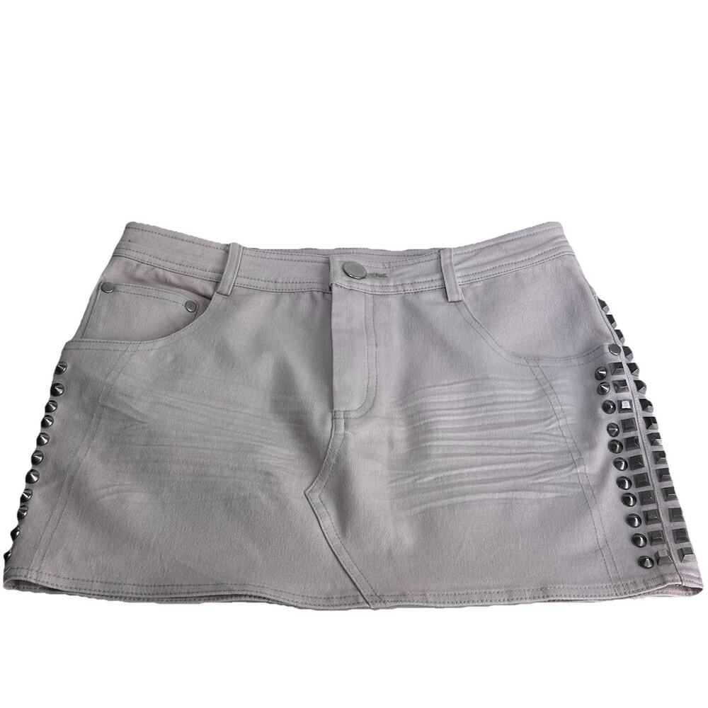 sheri bodell Beige stud mini skirt y2k glam punk party statement XS